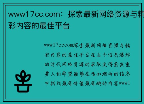 www17cc.com：探索最新网络资源与精彩内容的最佳平台